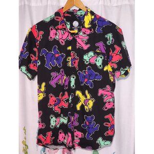 Grateful Dead Dancing Bears Black Short Sleeve Button Up Shirt Men's Large 2019